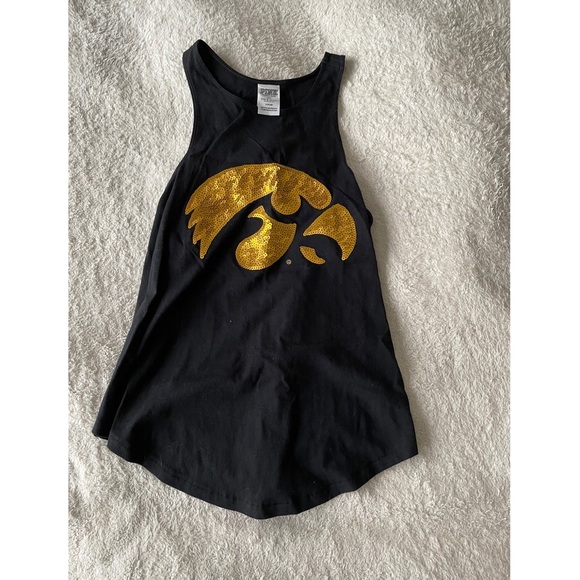 PINK Victoria's Secret Tops - PINK Victoria’s Secret Iowa Hawkeyes black w gold sequin tiger hawk tank size s